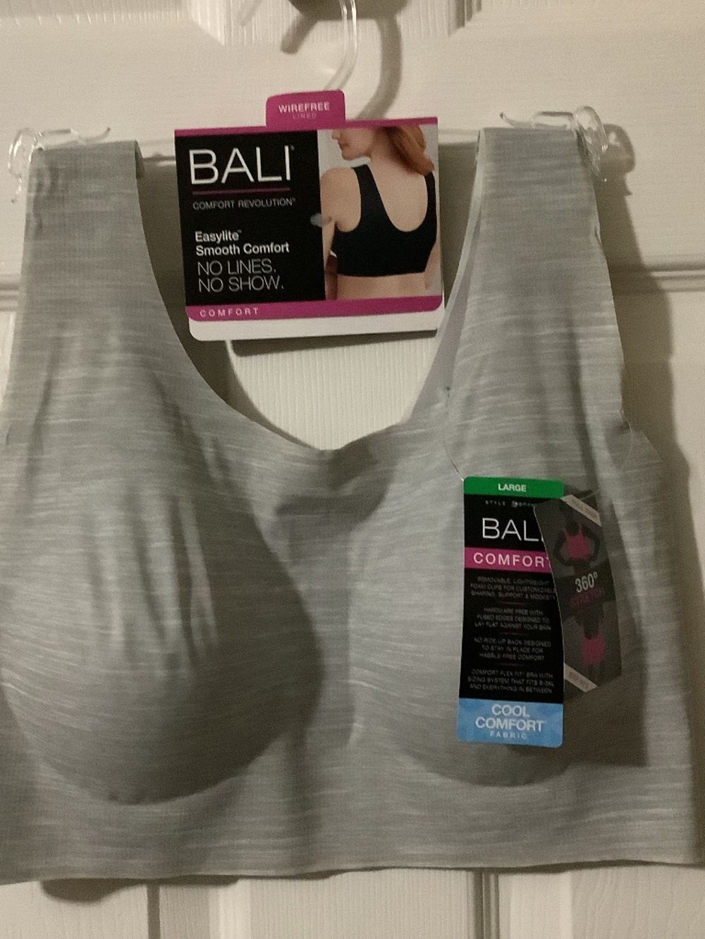 ✨NWT Bali Wirefree Easylite Smooth Comfort Bra L DF3491 Gray Lines